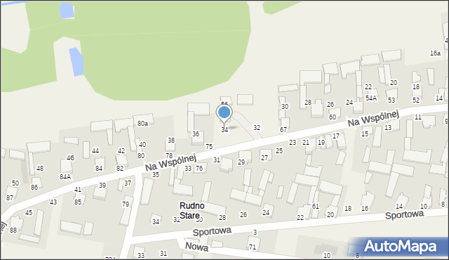 Rudno, Na Wspólnej, 34, mapa Rudno