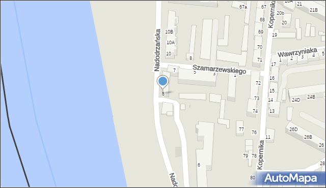 Słubice, Nadodrzańska, 8, mapa Słubice