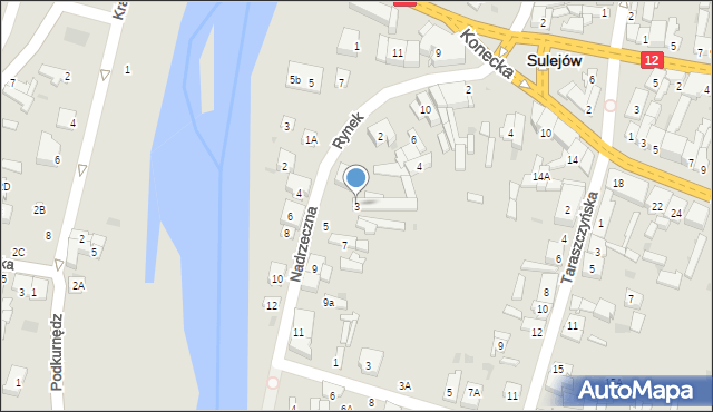 Sulejów, Nadrzeczna, 3, mapa Sulejów