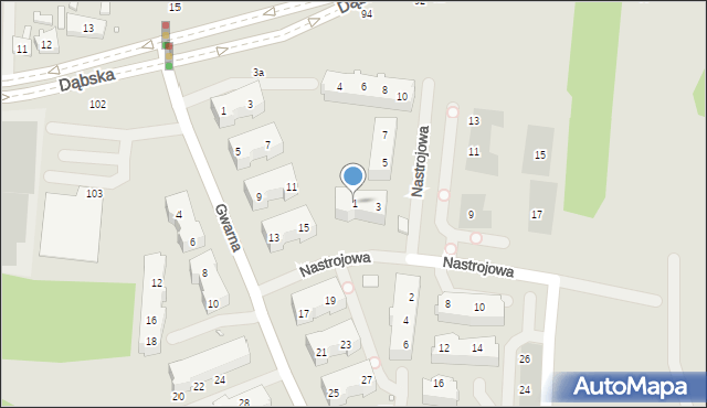 Szczecin, Nastrojowa, 1, mapa Szczecina