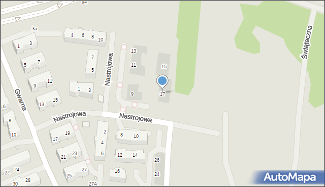 Szczecin, Nastrojowa, 17, mapa Szczecina