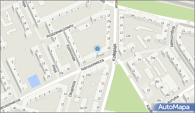 Szczecin, Naruszewicza Adama, ks. bp., 13, mapa Szczecina