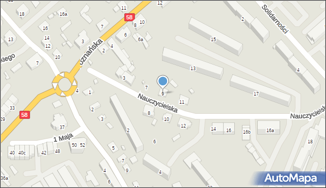 Szczytno, Nauczycielska, 9, mapa Szczytno