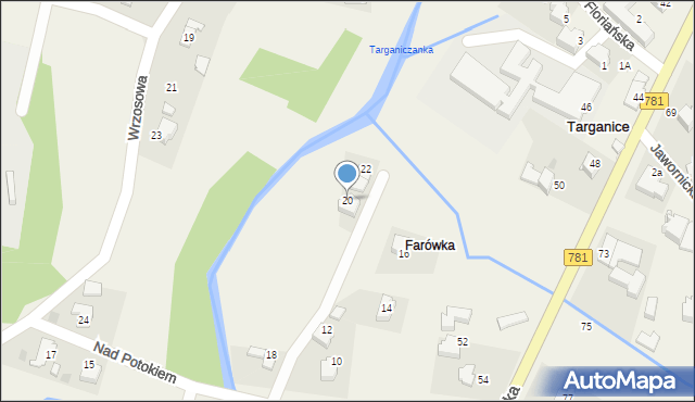 Targanice, Nad Potokiem, 20, mapa Targanice