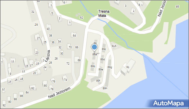 Tresna, Nad Jeziorem, 89a, mapa Tresna