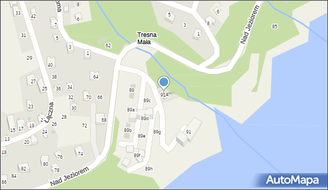 Tresna, Nad Jeziorem, 91A, mapa Tresna