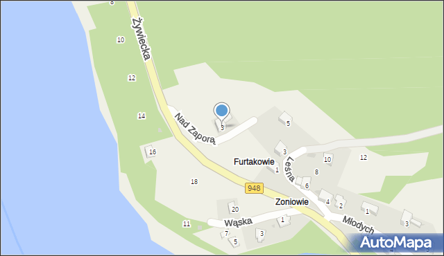 Tresna, Nad Zaporą, 3, mapa Tresna
