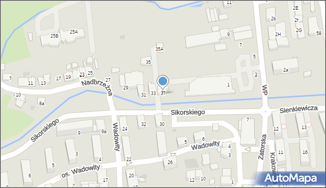 Wadowice, Nadbrzeżna, 37, mapa Wadowice