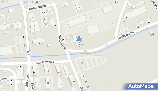 Wadowice, Nadbrzeżna, 45, mapa Wadowice