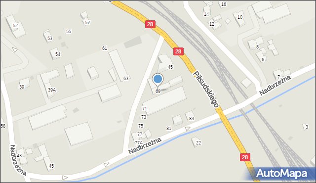 Wadowice, Nadbrzeżna, 69, mapa Wadowice