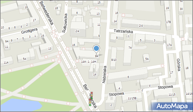 Warszawa, Nabielaka Ludwika, 9A, mapa Warszawy