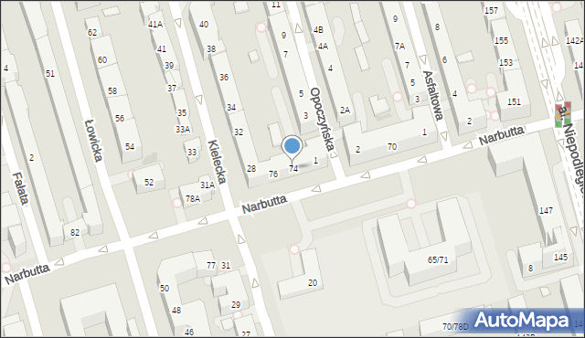 Warszawa, Narbutta Ludwika, 74, mapa Warszawy