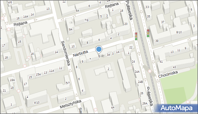 Warszawa, Narbutta Ludwika, 5, mapa Warszawy