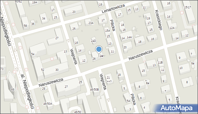Warszawa, Naruszewicza Adama, 24A, mapa Warszawy