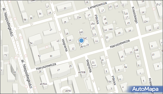 Warszawa, Naruszewicza Adama, 26, mapa Warszawy
