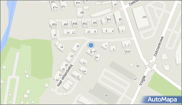Warszawa, Nad Wilanówką, 9, mapa Warszawy