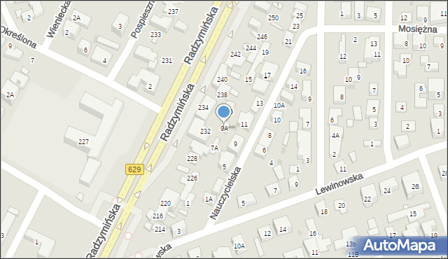 Warszawa, Nauczycielska, 9A, mapa Warszawy