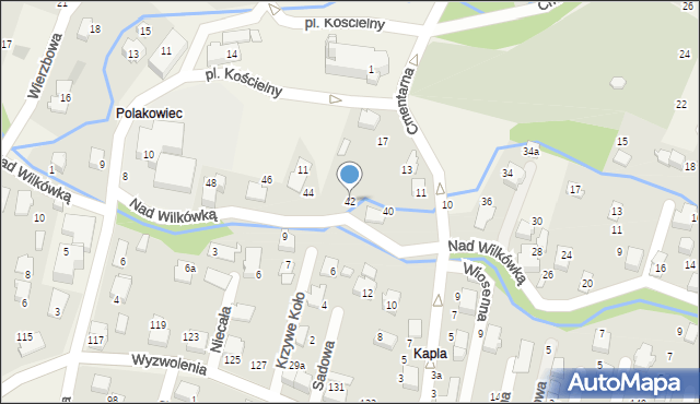Wilkowice, Nad Wilkówką, 42, mapa Wilkowice