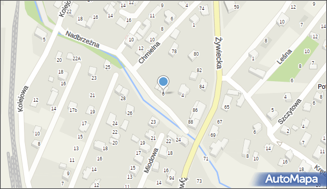 Wilkowice, Nadbrzeżna, 6, mapa Wilkowice