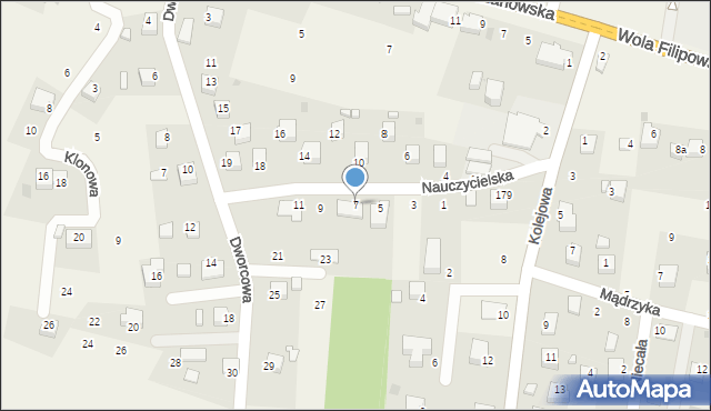 Wola Filipowska, Nauczycielska, 7, mapa Wola Filipowska