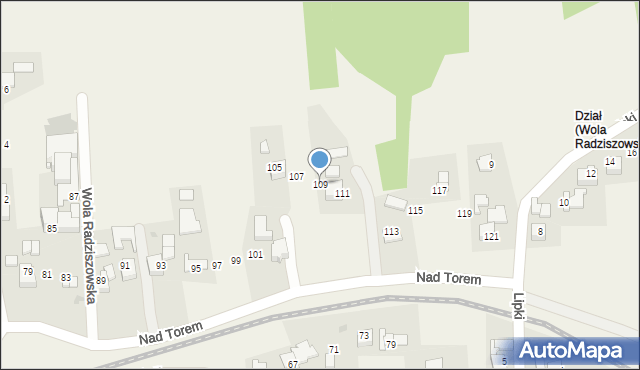 Wola Radziszowska, Nad Torem, 109, mapa Wola Radziszowska