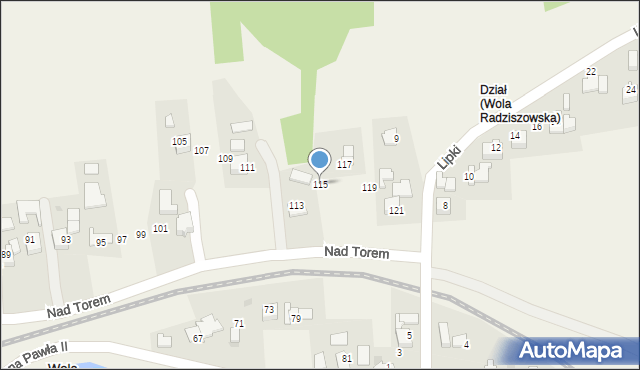 Wola Radziszowska, Nad Torem, 115, mapa Wola Radziszowska