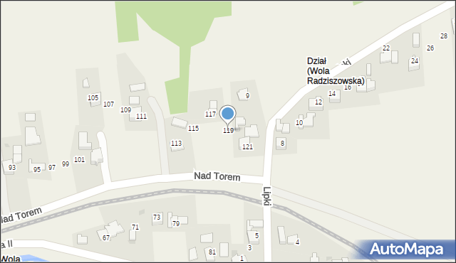 Wola Radziszowska, Nad Torem, 119, mapa Wola Radziszowska