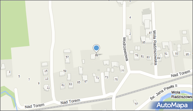 Wola Radziszowska, Nad Torem, 69, mapa Wola Radziszowska