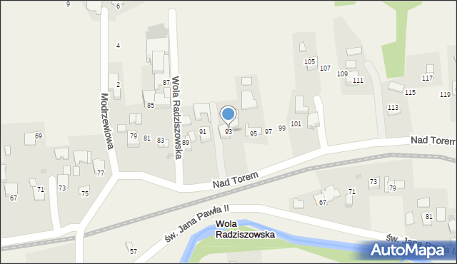 Wola Radziszowska, Nad Torem, 93, mapa Wola Radziszowska