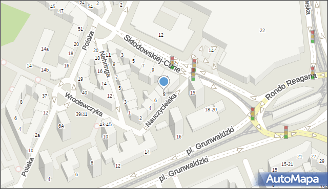 Wrocław, Nauczycielska, 8, mapa Wrocławia