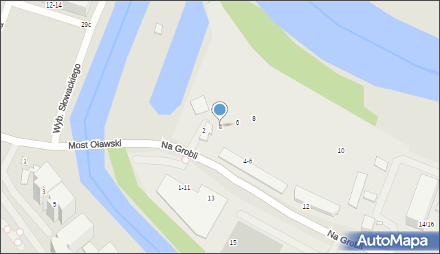 Wrocław, Na Grobli, 4, mapa Wrocławia