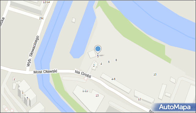 Wrocław, Na Grobli, 5, mapa Wrocławia