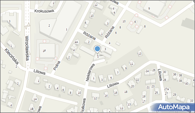 Bielany Wrocławskie, Nektarowa, 1, mapa Bielany Wrocławskie