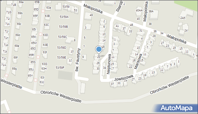 Częstochowa, Neptunowa, 22, mapa Częstochowy