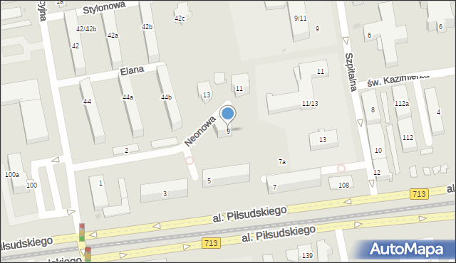 Łódź, Neonowa, 9, mapa Łodzi