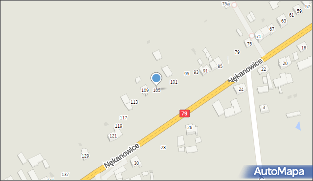 Nowe Brzesko, Nękanowice, 105, mapa Nowe Brzesko
