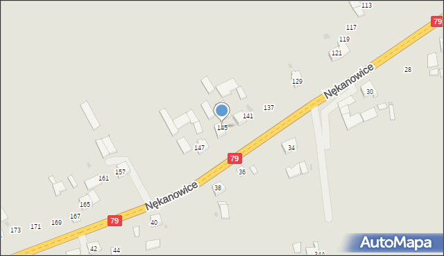 Nowe Brzesko, Nękanowice, 145, mapa Nowe Brzesko