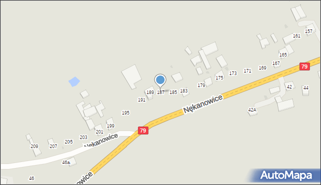 Nowe Brzesko, Nękanowice, 187, mapa Nowe Brzesko