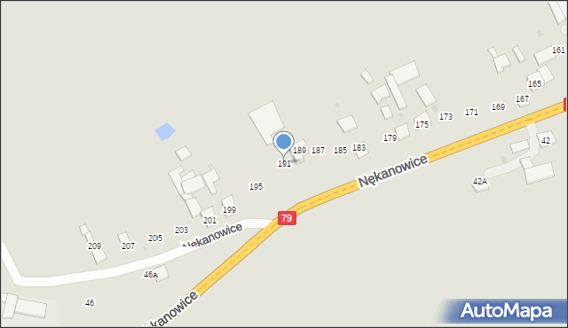 Nowe Brzesko, Nękanowice, 191, mapa Nowe Brzesko
