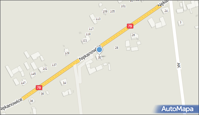 Nowe Brzesko, Nękanowice, 30, mapa Nowe Brzesko