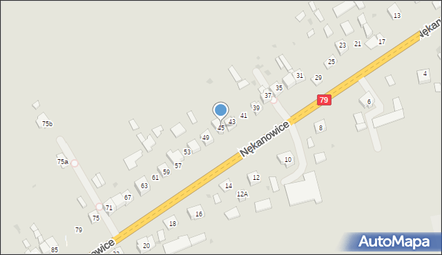 Nowe Brzesko, Nękanowice, 45, mapa Nowe Brzesko