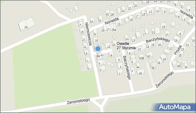 Będzin, Niemcewicza Juliana Ursyna, 6A, mapa Będzin