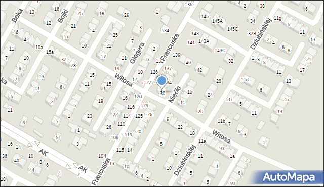 Biała Podlaska, Niećki Józefa, 30, mapa Białej Podlaskiej