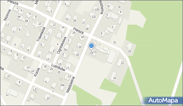 Białe Błota, Niedzielna, 13, mapa Białe Błota