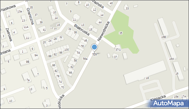 Białystok, Niewodnicka, 52b, mapa Białegostoku