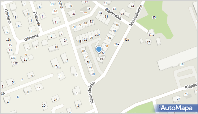 Białystok, Niewodnicka, 62b, mapa Białegostoku