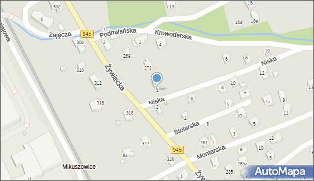 Bielsko-Biała, Niska, 1, mapa Bielsko-Białej