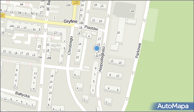 Gryfino, Niepodległości, 11, mapa Gryfino
