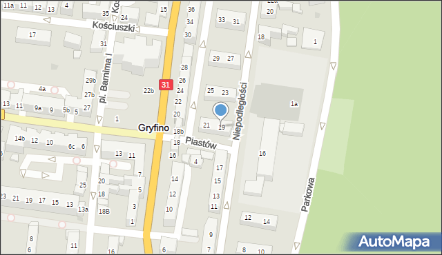 Gryfino, Niepodległości, 19, mapa Gryfino
