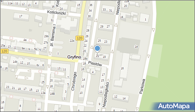 Gryfino, Niepodległości, 21, mapa Gryfino